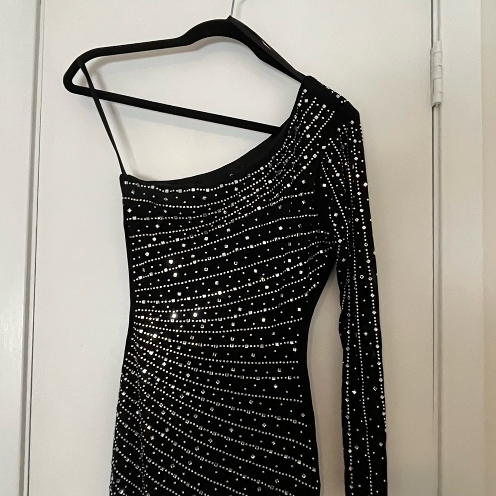 Windsor Black One-Shoulder Rhinestone Gown